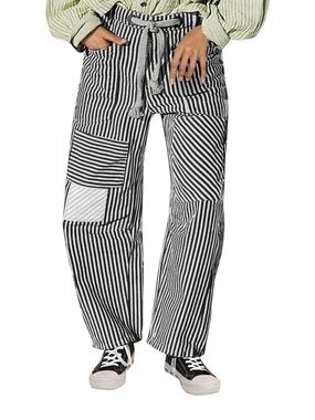Striped Patchwork Women’s Jeans - Black & White